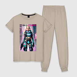 Пижама хлопковая женская Cyber Barbie - fantasy - neural network, цвет: миндальный