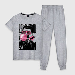 Пижама хлопковая женская Сталин любовь революция и жвачка, цвет: меланж