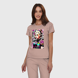 Пижама хлопковая женская Barbie - pop art stylization, цвет: пыльно-розовый — фото 2