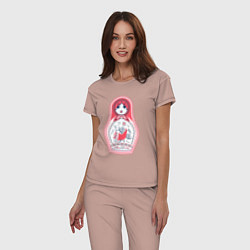 Пижама хлопковая женская Матрешка красно черная с птицей петух, цвет: пыльно-розовый — фото 2