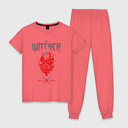 Пижама хлопковая женская Ведьмак - знак Игни, цвет: коралловый