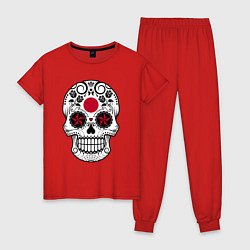 Пижама хлопковая женская Japan skull, цвет: красный