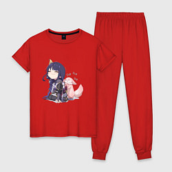 Пижама хлопковая женская Шогун Райден и лисичка Мико, цвет: красный