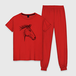 Пижама хлопковая женская Голова лошади в профиль, цвет: красный