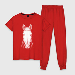 Пижама хлопковая женская Голова белой лошади анфас, цвет: красный
