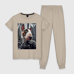 Пижама хлопковая женская Dude bull terrier in New York - ai art, цвет: миндальный
