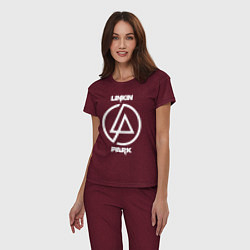 Пижама хлопковая женская Linkin Park logo, цвет: меланж-бордовый — фото 2