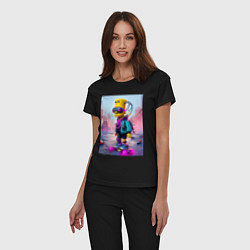 Пижама хлопковая женская Барт Симпсон на скейтборде - киберпанк, цвет: черный — фото 2