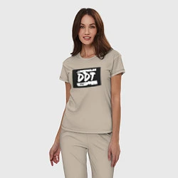 Пижама хлопковая женская ДДТ - логотип, цвет: миндальный — фото 2