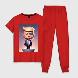 Пижама хлопковая женская Мультяшный Дональд Трамп - нейросеть, цвет: красный