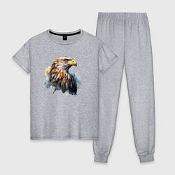 Пижама хлопковая женская Акварельный орел в брызгах краски, цвет: меланж