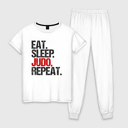 Пижама хлопковая женская Eat sleep judo repeat, цвет: белый