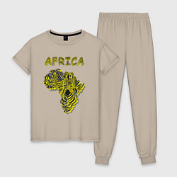 Пижама хлопковая женская Zebra Africa, цвет: миндальный