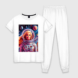 Пижама хлопковая женская Красавица Барби в космосе - нейросеть, цвет: белый