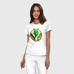 Пижама хлопковая женская Нейросеть - деревянный зелёный дракон, цвет: белый — фото 2