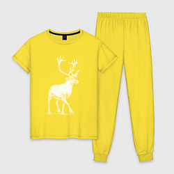 Пижама хлопковая женская Северный олень белый спереди, цвет: желтый