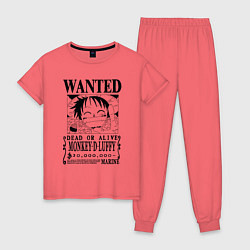 Пижама хлопковая женская Первая листовка Луффи Ван Пис, цвет: коралловый