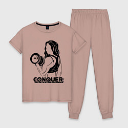 Пижама хлопковая женская Conquer цвета пыльно-розовый — фото 1
