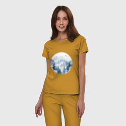 Пижама хлопковая женская Горы в тумане в круге, цвет: горчичный — фото 2