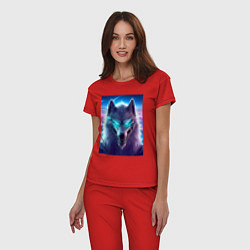 Пижама хлопковая женская Неоновый кибер волчара - нейросеть, цвет: красный — фото 2