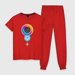 Пижама хлопковая женская Цветные круги абстракция, цвет: красный