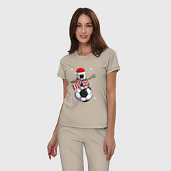 Пижама хлопковая женская Soccer snowman, цвет: миндальный — фото 2