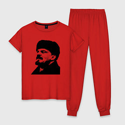 Пижама хлопковая женская Ленин в шапке, цвет: красный