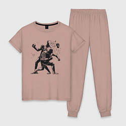 Пижама хлопковая женская Мощный удар боксёра, цвет: пыльно-розовый