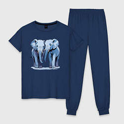 Пижама хлопковая женская Друзья-слоны, цвет: тёмно-синий