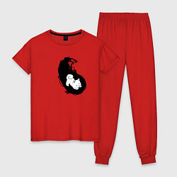 Пижама хлопковая женская Инь ян чёрный парный, цвет: красный
