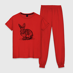 Пижама хлопковая женская Заяц сбоку, цвет: красный