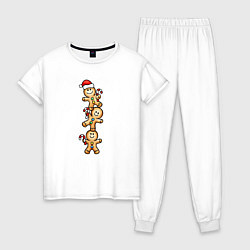 Пижама хлопковая женская Веселые пряничные человечки, цвет: белый