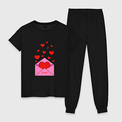 Пижама хлопковая женская Любовное письмо, цвет: черный
