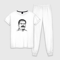 Пижама хлопковая женская Сталин улыбается, цвет: белый