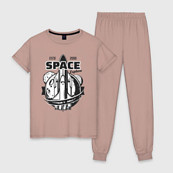Пижама хлопковая женская Исследуй космос, цвет: пыльно-розовый
