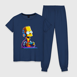 Пижама хлопковая женская Bart is an avid gamer, цвет: тёмно-синий