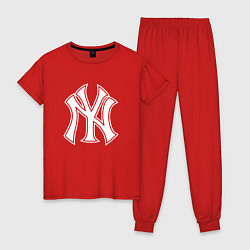 Пижама хлопковая женская New York yankees - baseball logo, цвет: красный