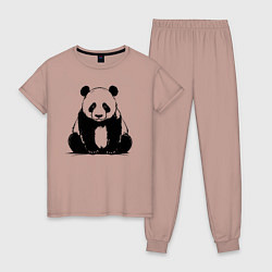Пижама хлопковая женская Грустная панда сидит, цвет: пыльно-розовый