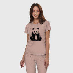 Пижама хлопковая женская Грустная панда сидит, цвет: пыльно-розовый — фото 2