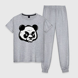 Пижама хлопковая женская Недовольная морда панды, цвет: меланж