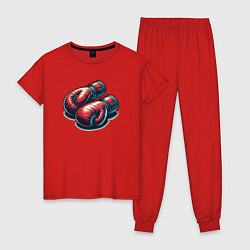 Пижама хлопковая женская Боксерские перчатки - иллюстрация, цвет: красный