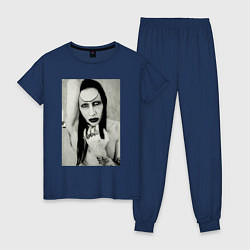 Пижама хлопковая женская Marilyn Manson black and white, цвет: тёмно-синий