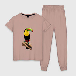 Пижама хлопковая женская Птица тукан, цвет: пыльно-розовый