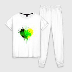 Женская пижама Сердце зеленое и желтое из капель и брызг