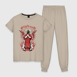 Пижама хлопковая женская Slipknot на фоне антихриста, цвет: миндальный