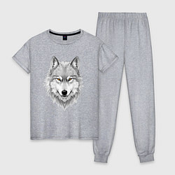 Пижама хлопковая женская Волк с оберегом, цвет: меланж