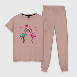 Пижама хлопковая женская Flamingo love, цвет: пыльно-розовый