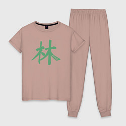 Пижама хлопковая женская Лес иероглиф, цвет: пыльно-розовый