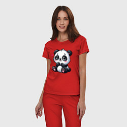 Пижама хлопковая женская Забавная маленькая панда, цвет: красный — фото 2