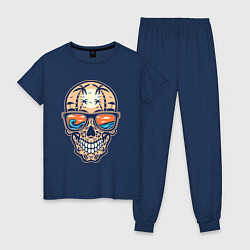 Пижама хлопковая женская Summer skull, цвет: тёмно-синий